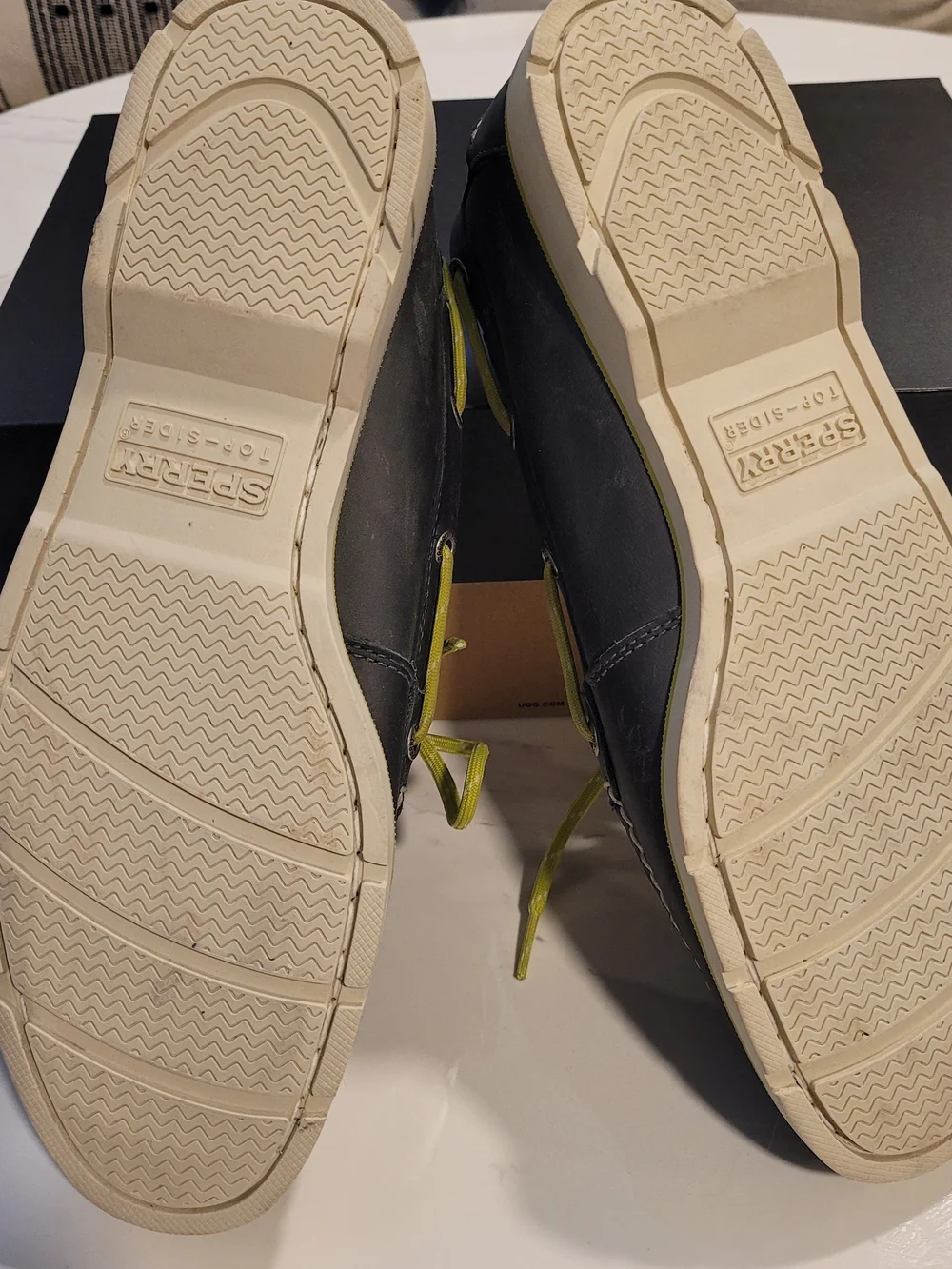 Sperry Gray Boat Shoes with Neon Lime Green Trim